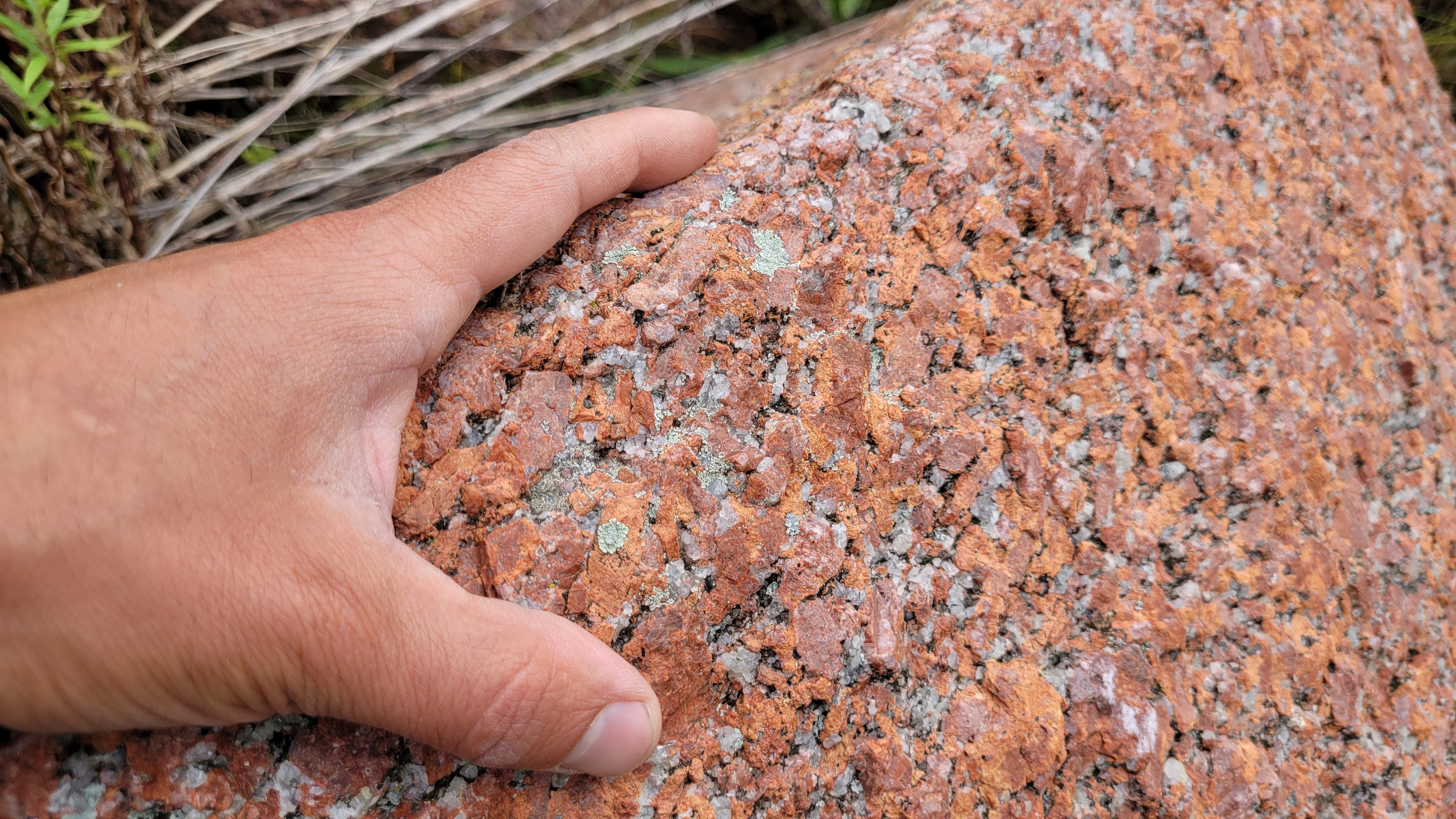 Coarse red granite rock closeup on the Benjamin Islands in Northern Ontrario, Canada