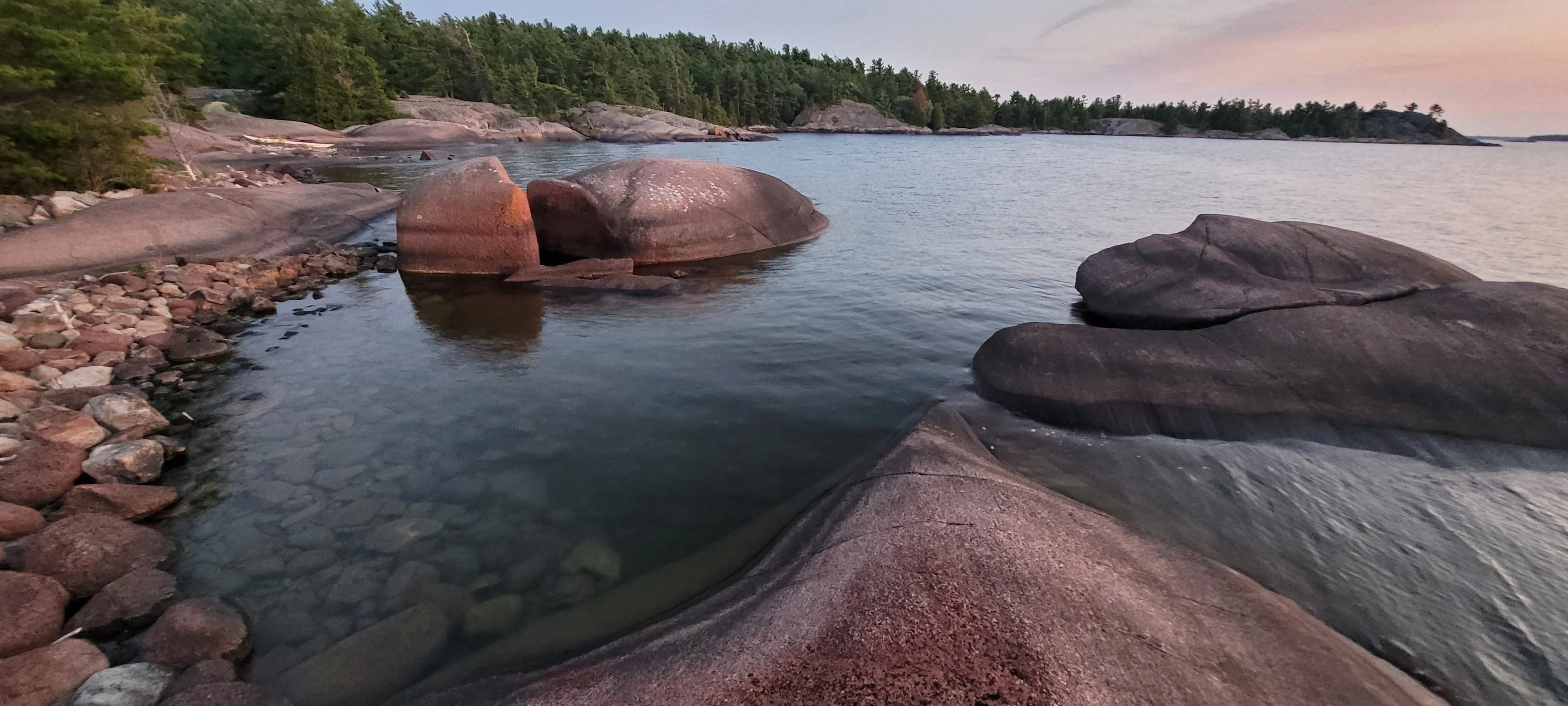 Incredible wind swep trees like bonsai trees on the Benjamin Islands in Northern Ontrario, Canada
