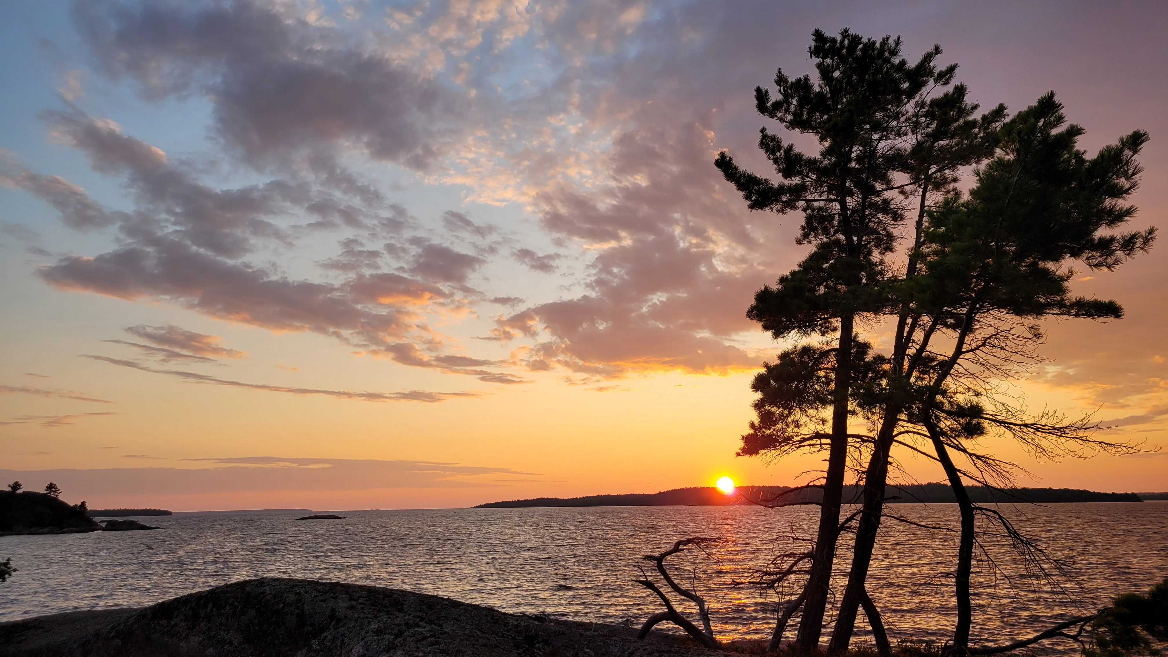 Smooth rocky shoreline on North Benjamin Island in Northern Ontrario, Canada