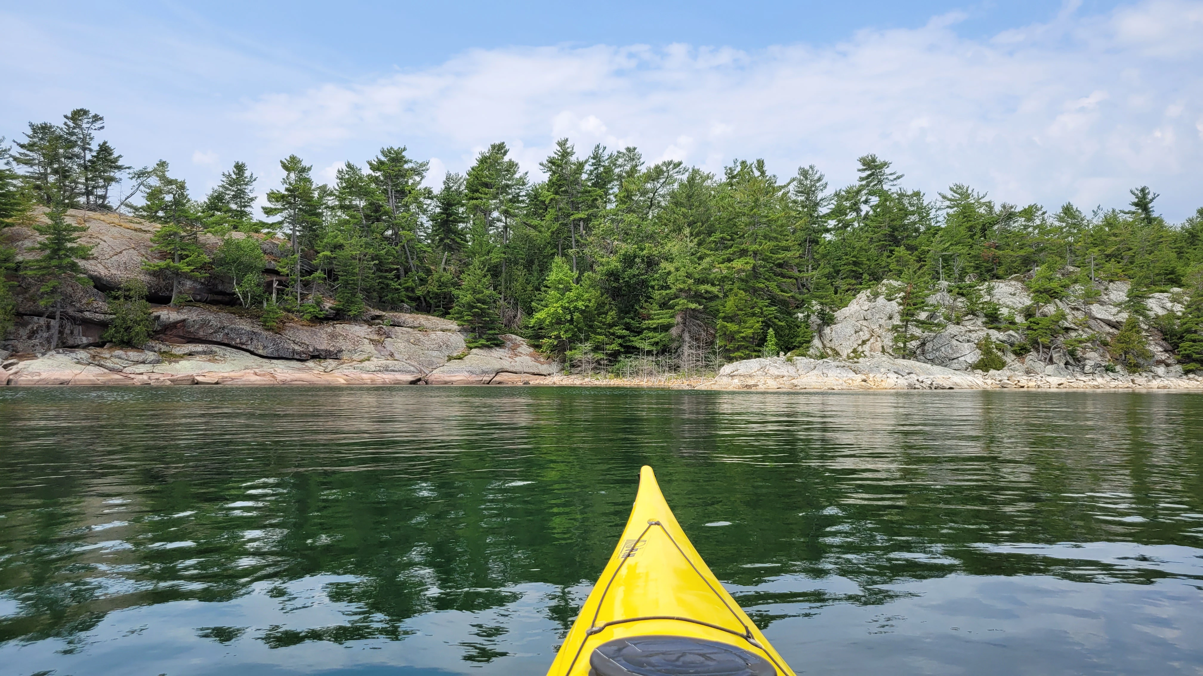 A windspet white pine tree and rocks on the Benjamin Islands in Northern Ontrario, Canada
