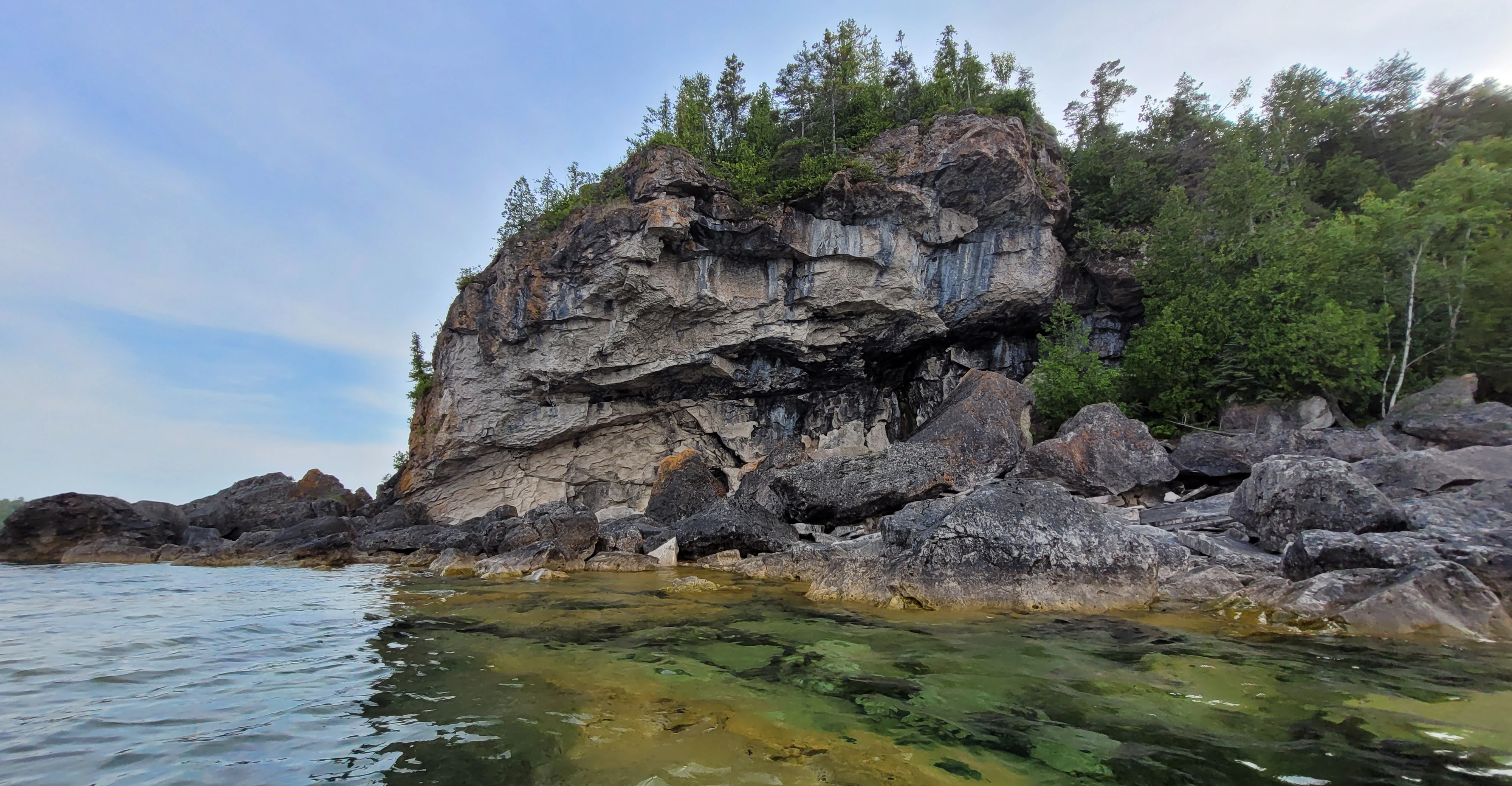 Colorful limestone cliff along Georgian Bay near the Grotto