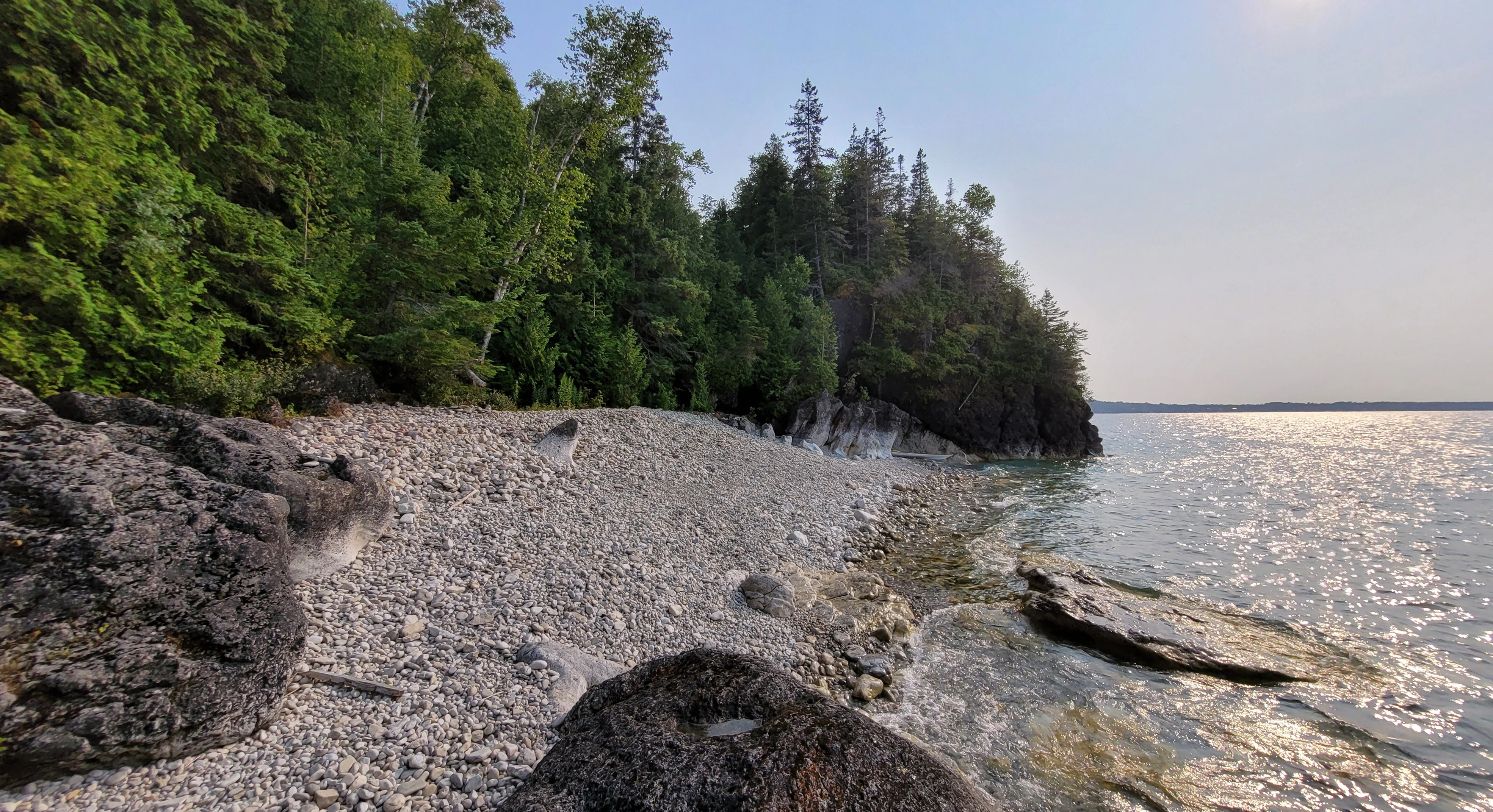 Rocky shoreline and clear water at Lions Head on Georgian Bay