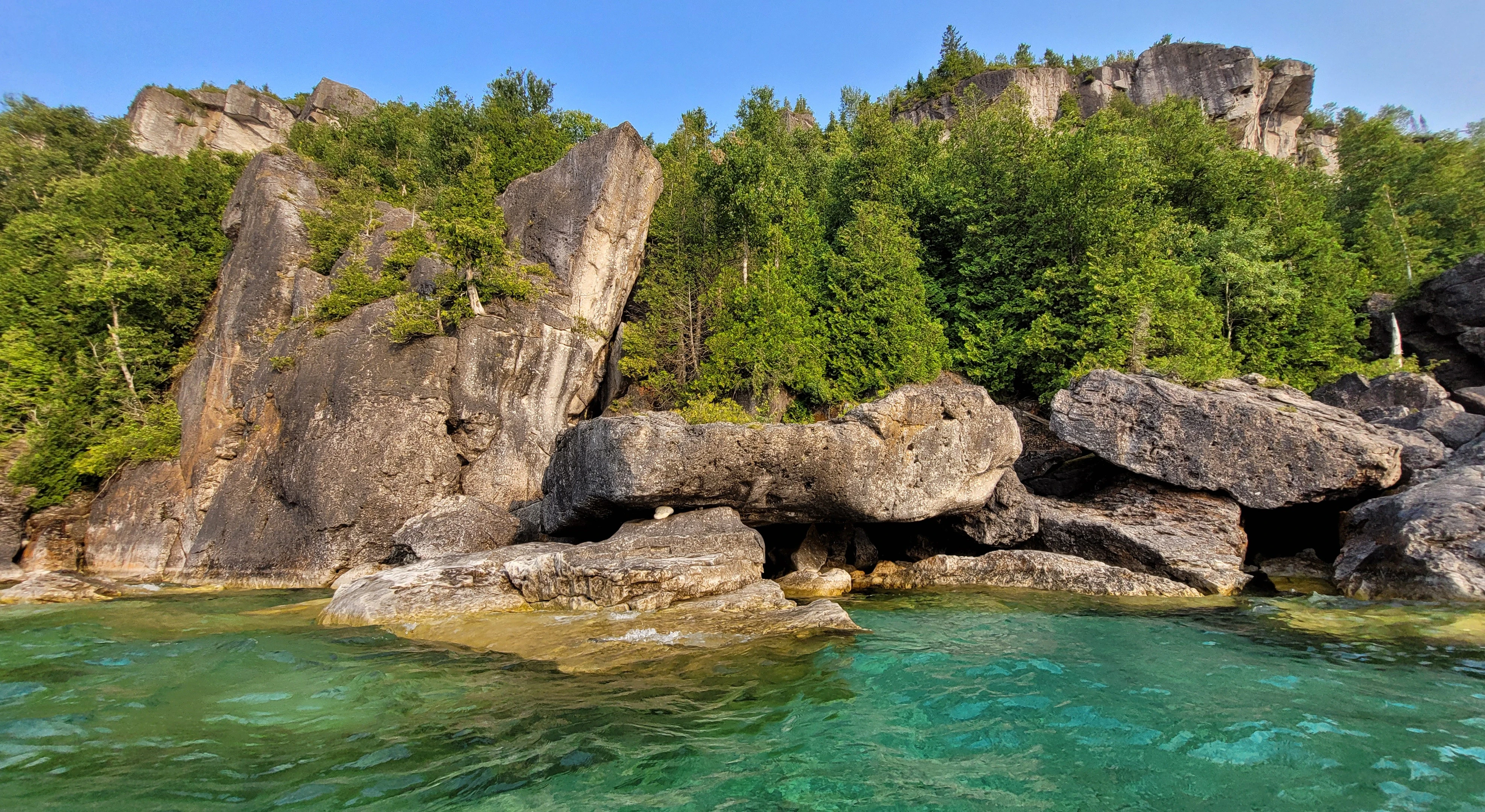 Kayak view of the Bruce Peninsula coastline near Lions Head