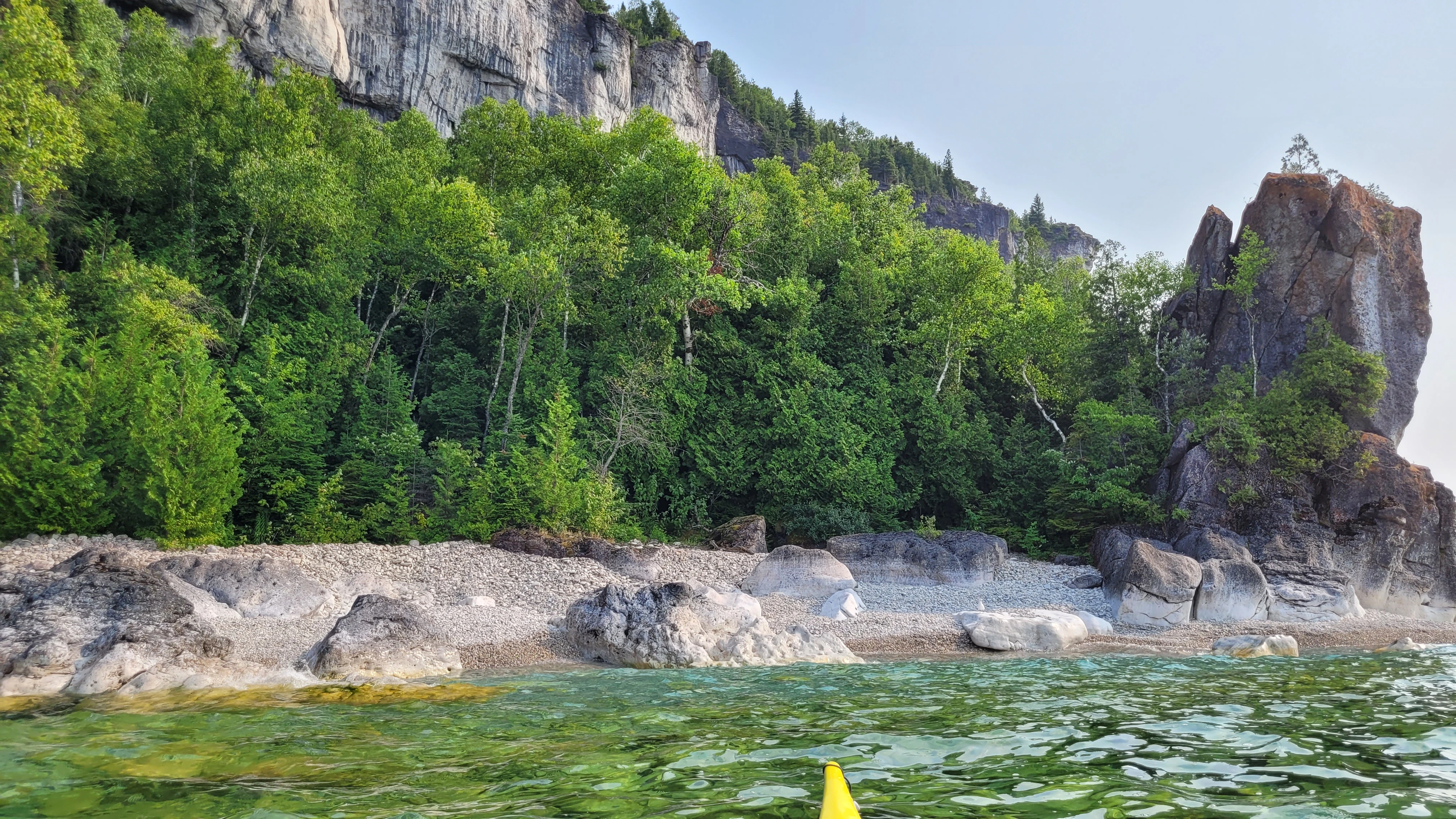 Crystal clear water and limestone formations near Lions Head Ontario