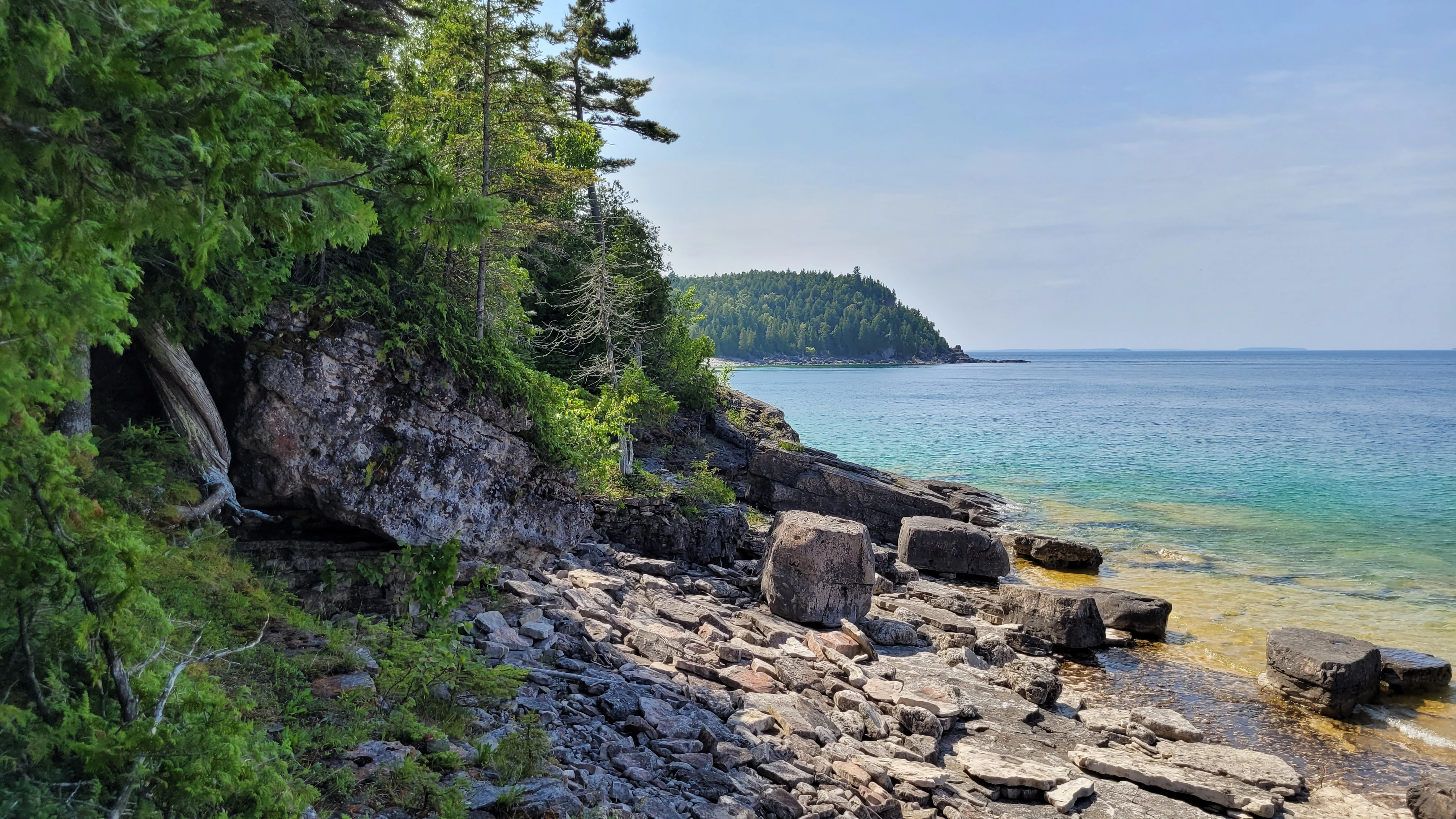 View across Georgian Bay toward the next rocky point along the Bruce Peninsula shoreline