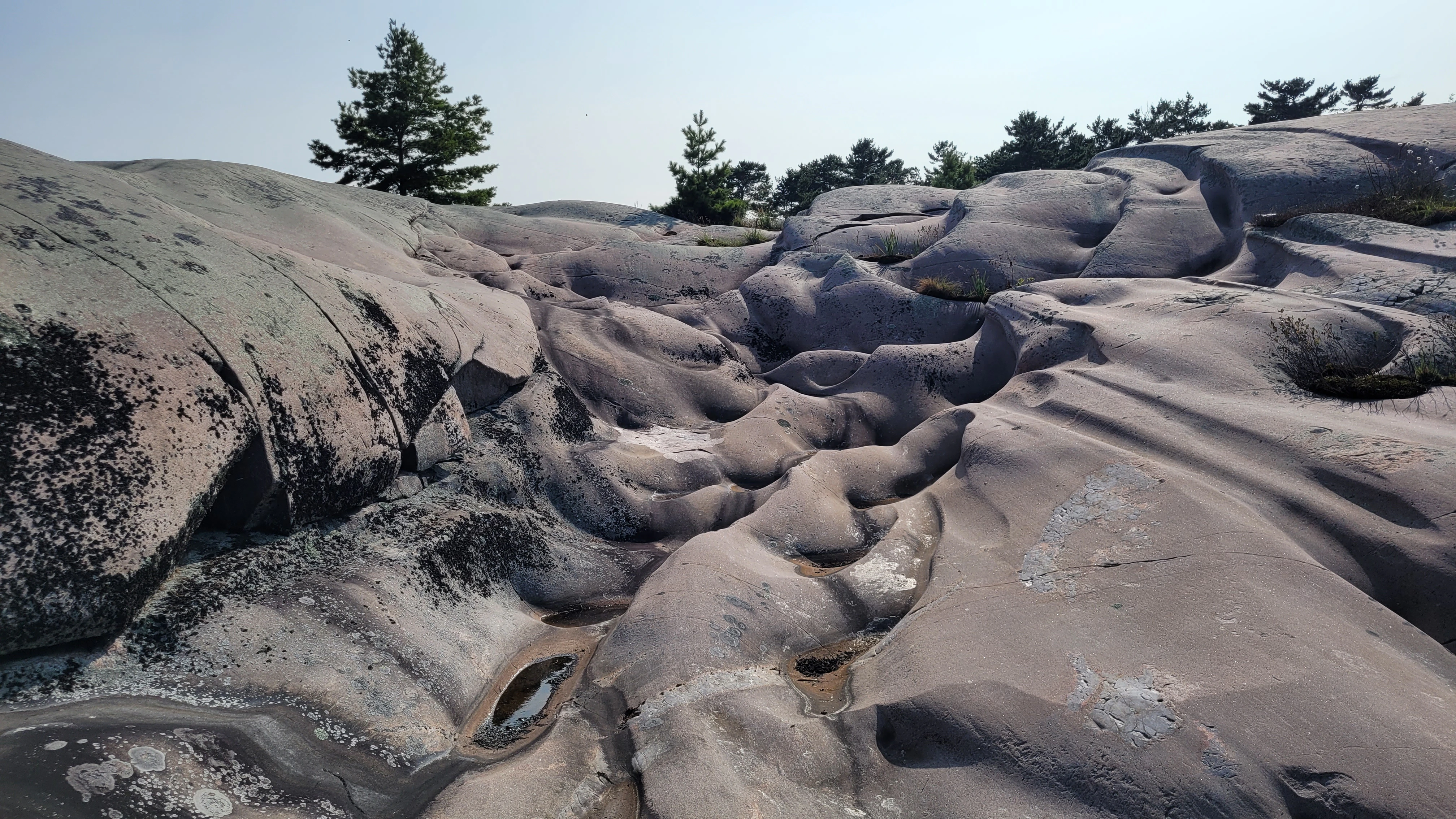 Wave shaped granite rock formations on West Fox Island in Ontario Canada Georgian Bay