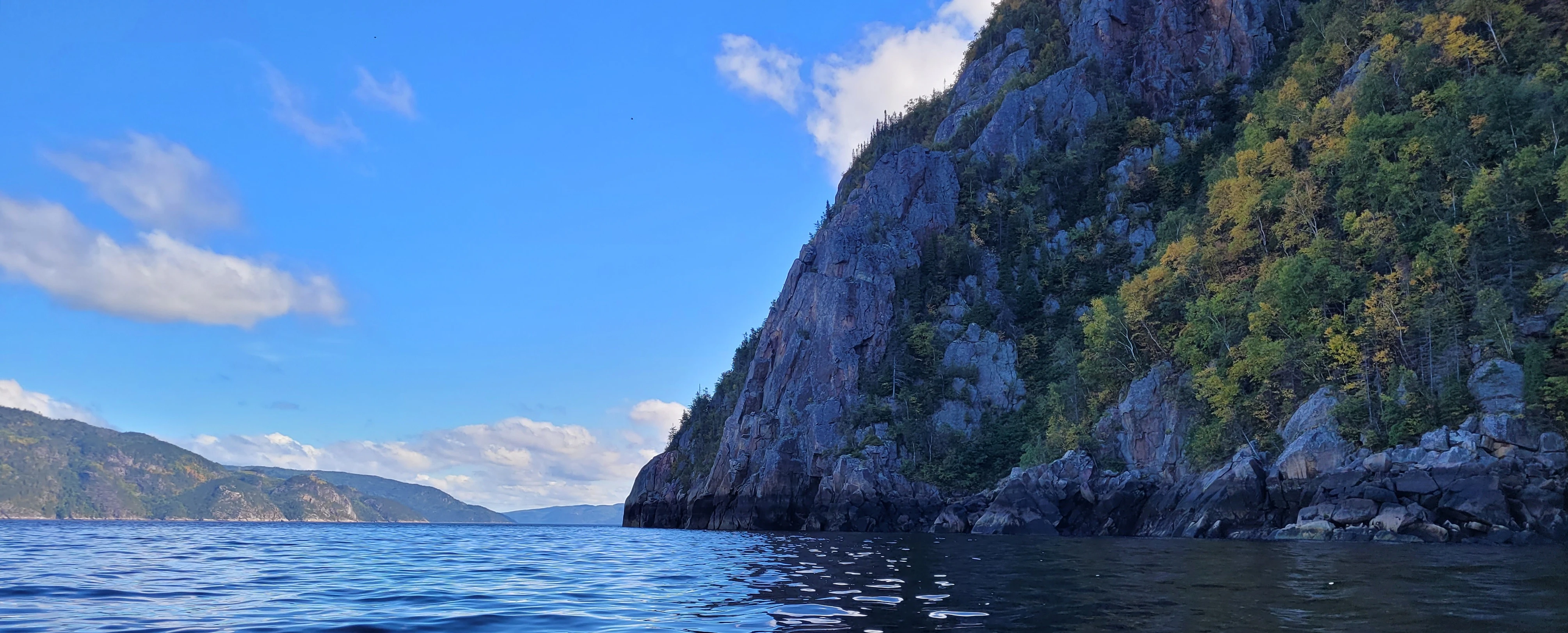Wide angle panorama of the Saguenay Fjord landscape