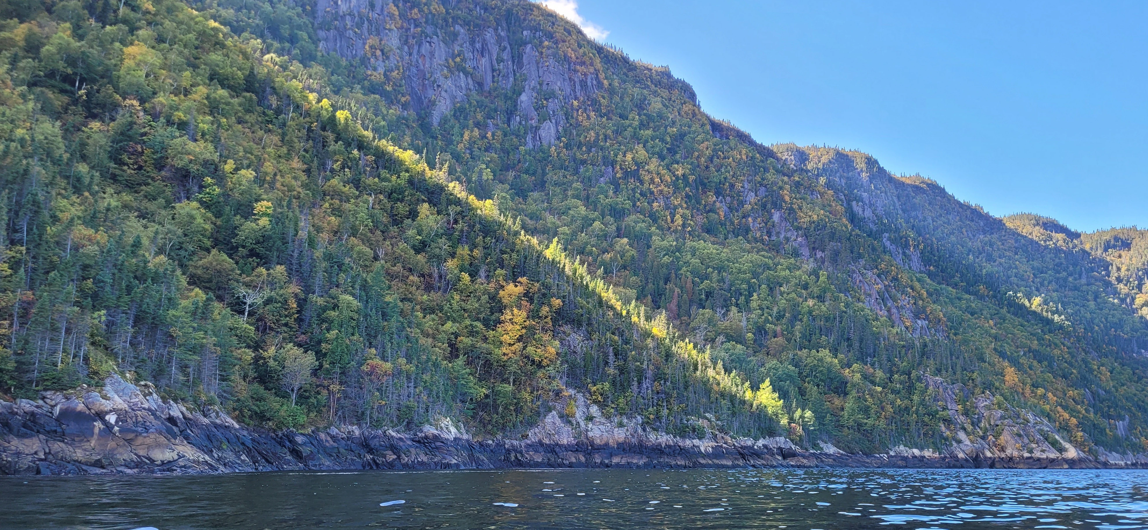 Panoramic view of the Saguenay Fjord cliffs and river