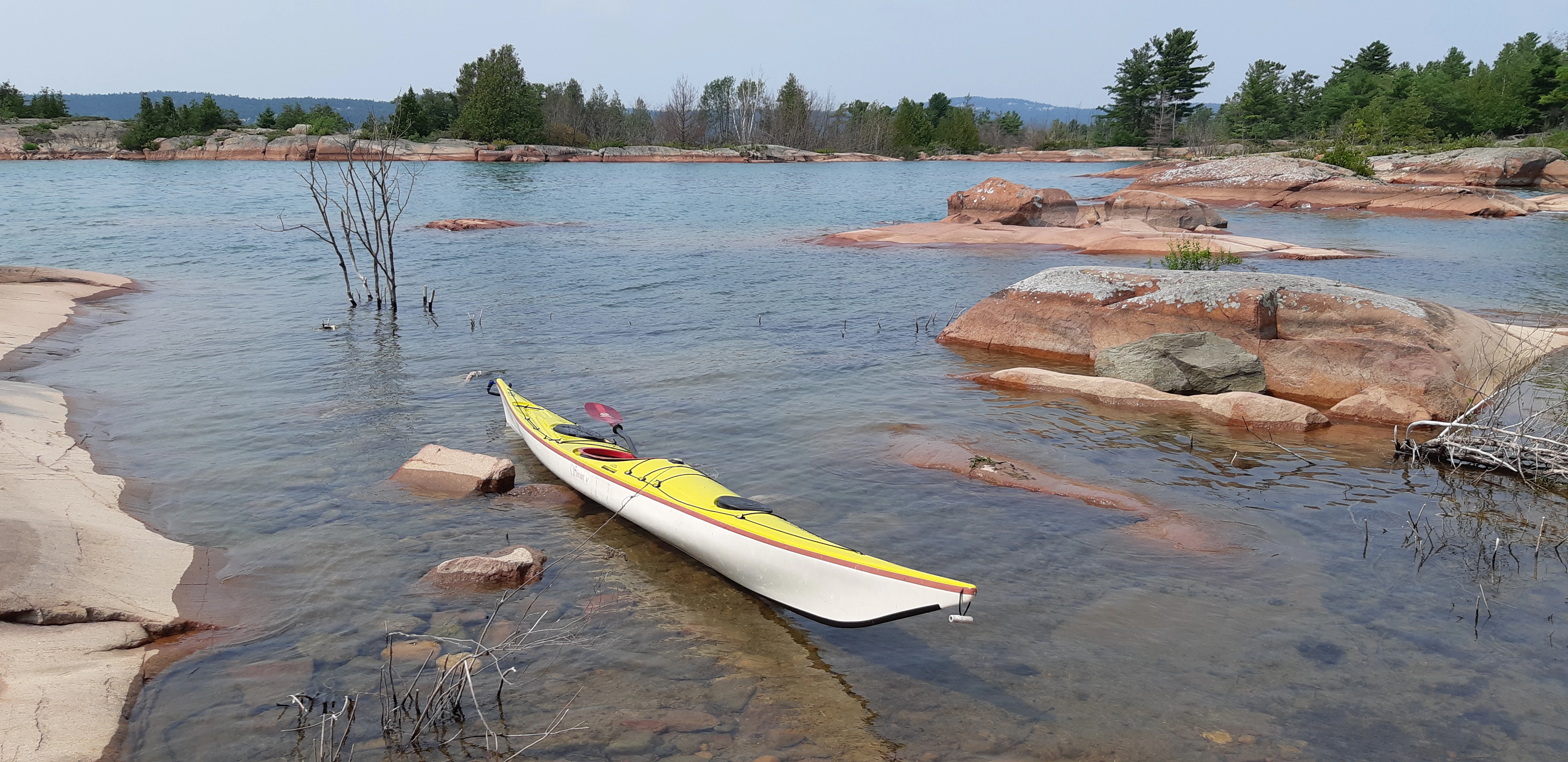 A campsite during a kayak trip in the Georgian Bay at Thomas Bay near Killarney, Ontario