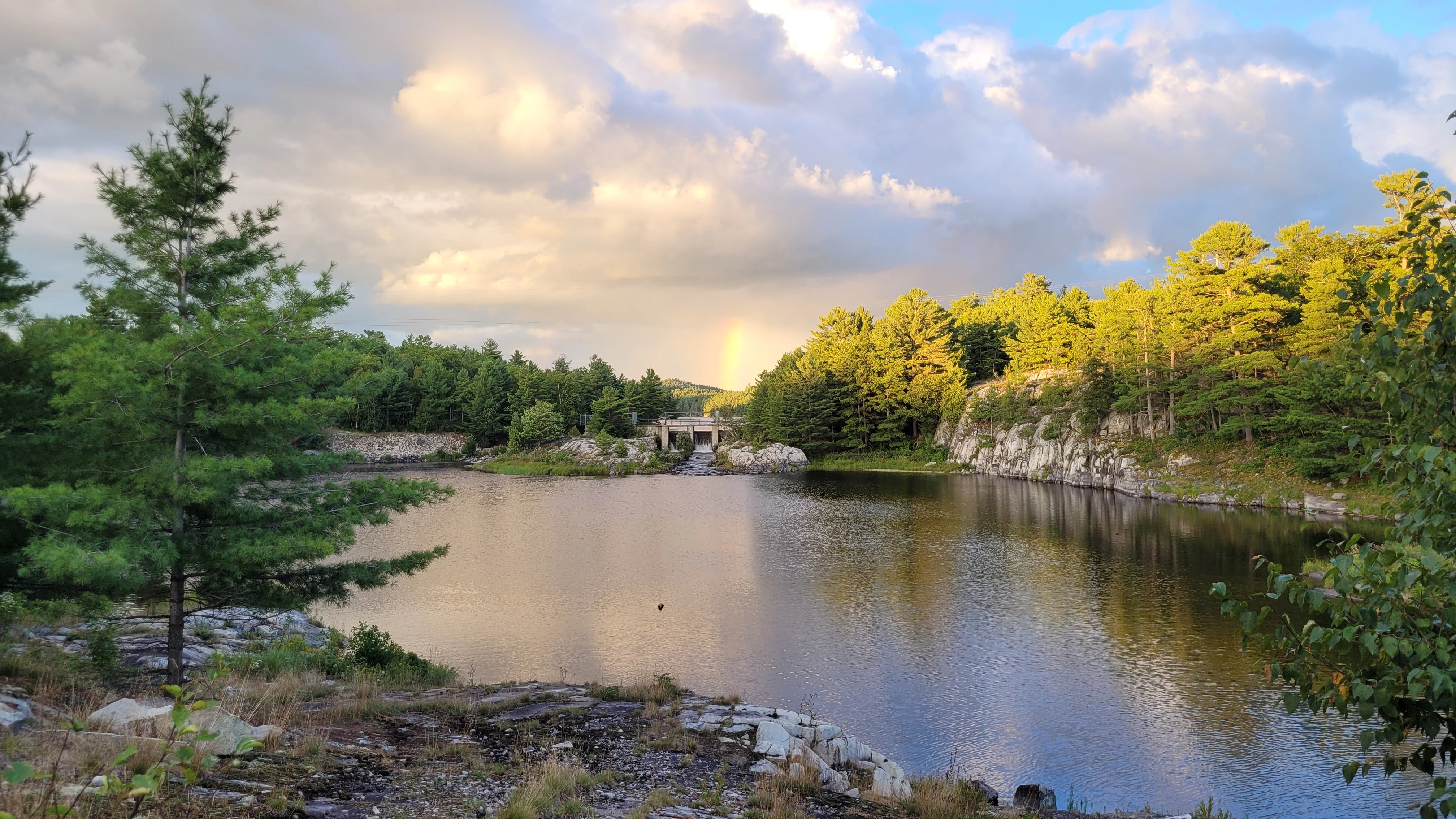 A rainbow over Whitefish falls in Ontario, Canada